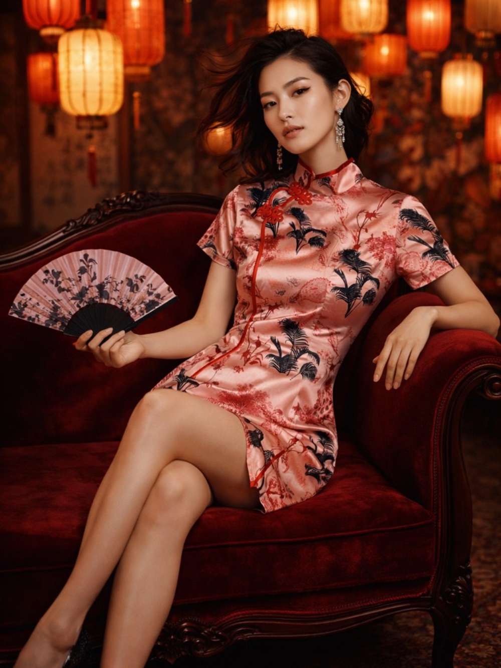 PRETTYLITTLETHING Floral Cheongsam Mini Dress - Size 2